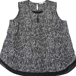 Violet + Claire Womens 2X Black White Abstract Print Sleeveless Chiffon Blouse